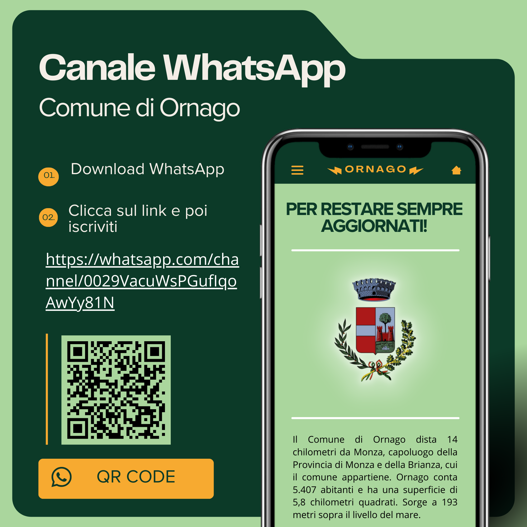 Canale WhatsApp del Comune di Ornago